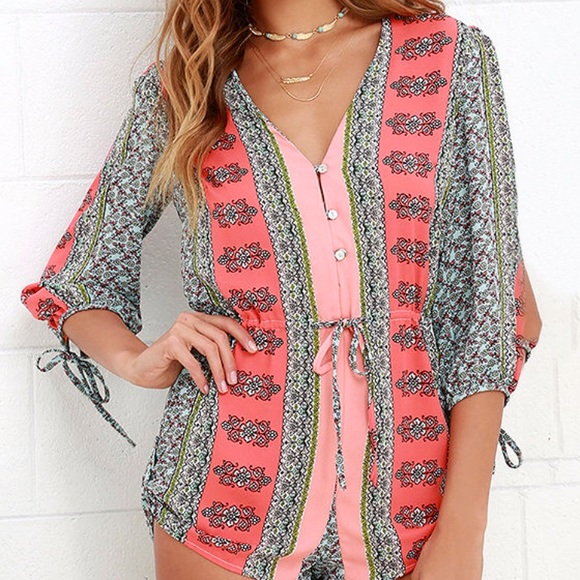 Lulus Pants - Lulu’s Coral Print Romper
